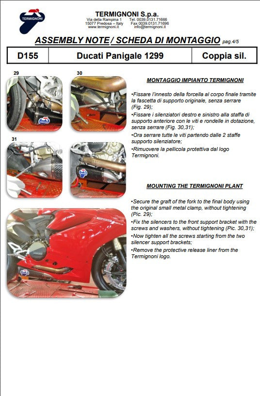 Kit de escape Slip-On Termignoni de carbono para Ducati Panigale 1299/S (15-18) D155102CPT+D155Y2 