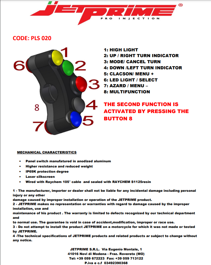 Interruptor de manillar izquierdo Street JetPrime Ducati Panigale V4/S/R (18-24) JP PLS 020 