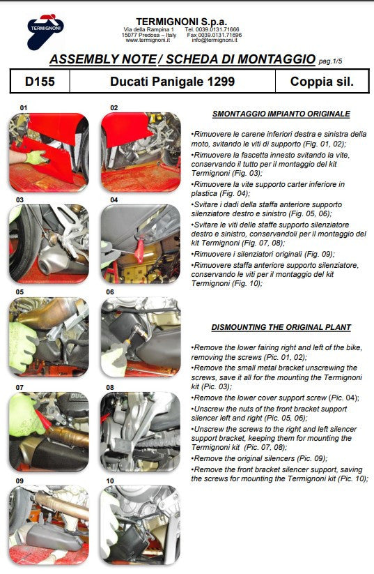 Kit de escape Slip-On Termignoni de carbono para Ducati Panigale 1299/S (15-18) D155102CPT+D155Y2 