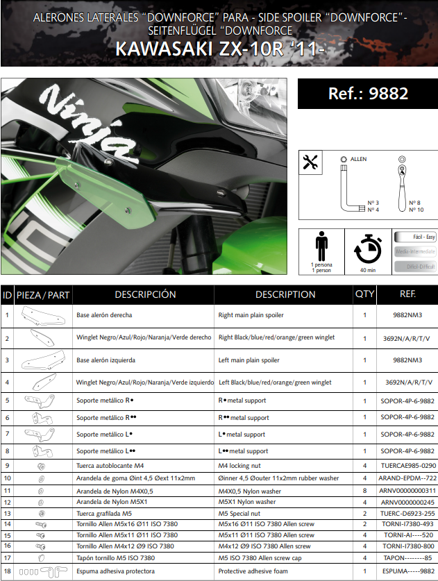 Spoilers de alerones Puig Downforce Kawasaki ZX-10 R/RR (11-20) 9882 