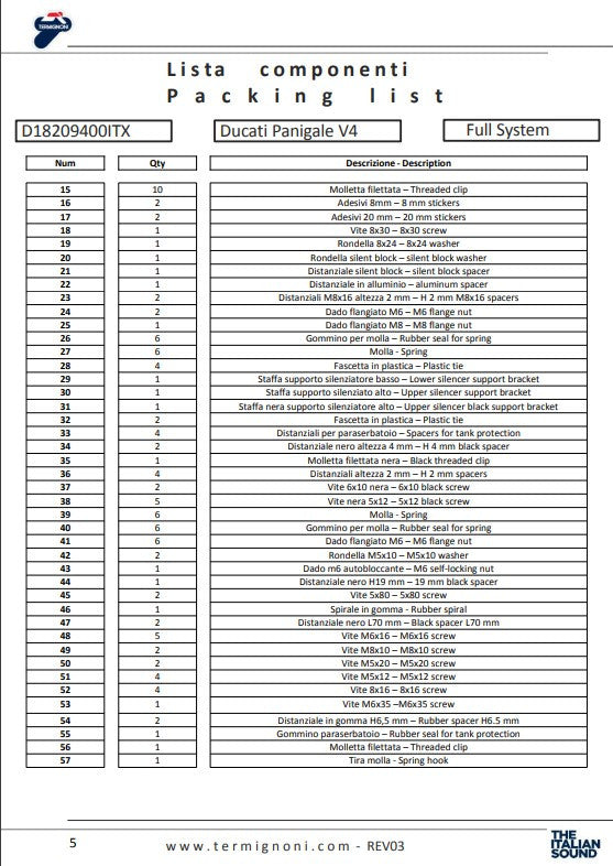 Sistema de escape completo Termignoni Titanium 4USCITE Ducati Panigale V4/S (18-24) D18209401TTX 