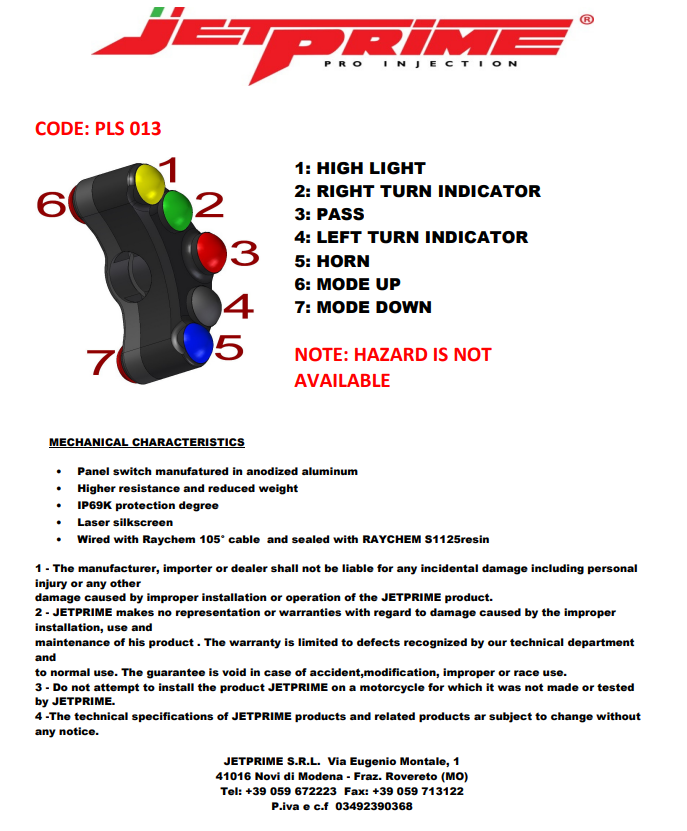 Interruptor de manillar izquierdo Street JetPrime Yamaha YZF-R6 RJ27 (17-25) JP PLS 013 
