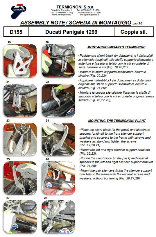 Kit de escape Slip-On Termignoni de carbono para Ducati Panigale 1199/R/S (12-17) D155102CPT+D155Y 