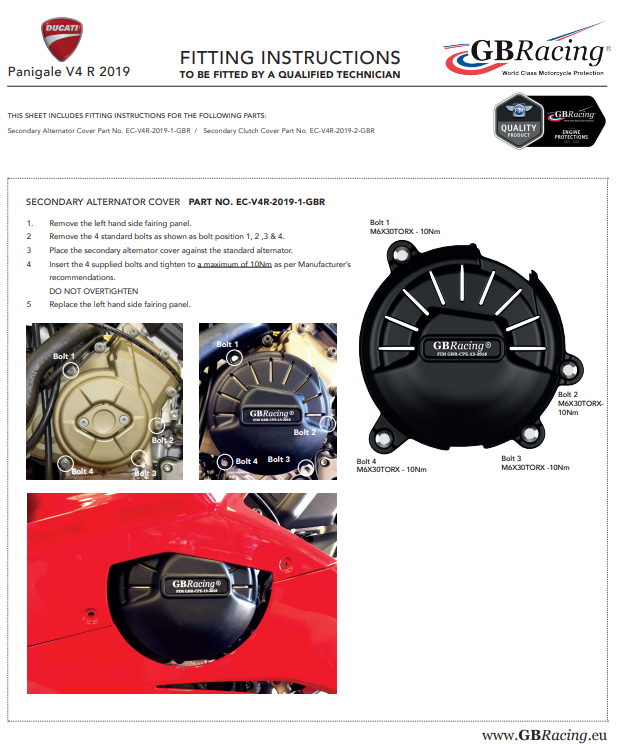 Cubierta de motor Protectores Juego completo GBRacing Ducati Panigale V4 R (19-21) 