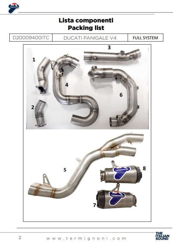 Sistema de escape completo de acero inoxidable Termignoni D200 RHT para Ducati Panigale V4 R (19-24) D20009400ITC 