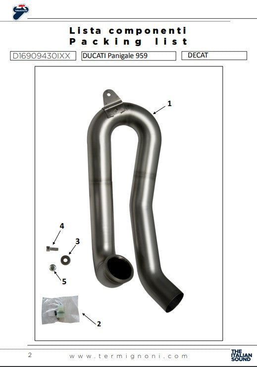 Termignoni tubo de reemplazo de catalizador Ducati Panigale 959 (16-19) D16909430IXX 