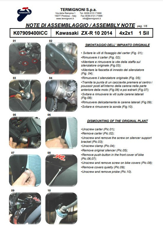 Sistema de escape completo Termignoni de titanio para Kawasaki ZX-10 R/RR (16-20) K08010200TCC 