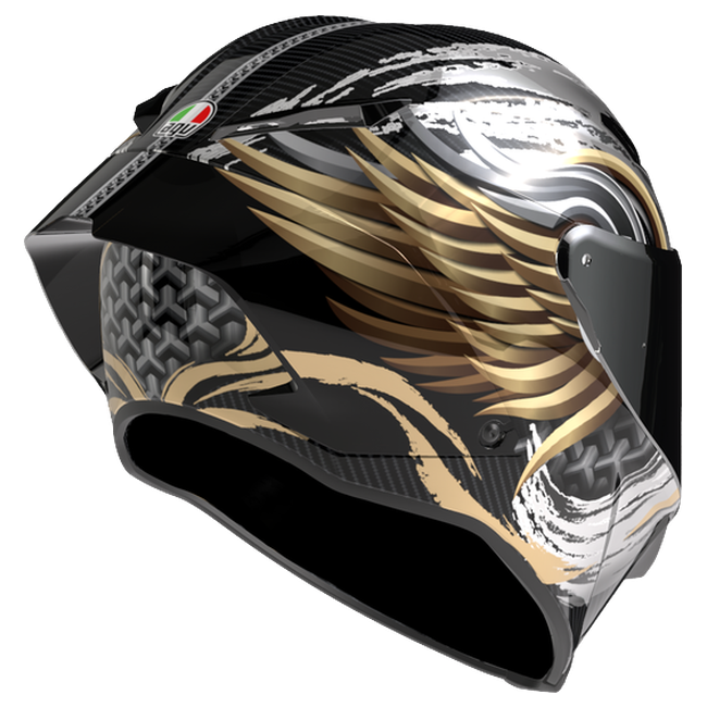 AGV Pista GP RR S Onore Carbon/Gold/Silber Integral-Rennhelm, Dreiviertelansicht von hinten