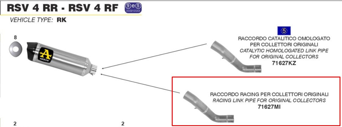 Tubo intermedio de acero inoxidable Arrow para Aprilia RSV4/RR/RF (15-16) 71627MI 