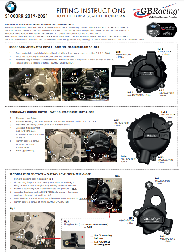 Cubierta de motor Protectores Juego completo GBRacing BMW S1000RR K67 (19-25) 