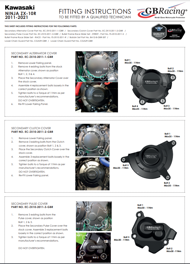 Protector de luz de la cubierta de protección GBRacing Kawasaki ZX-10 R/RR (11-20) 