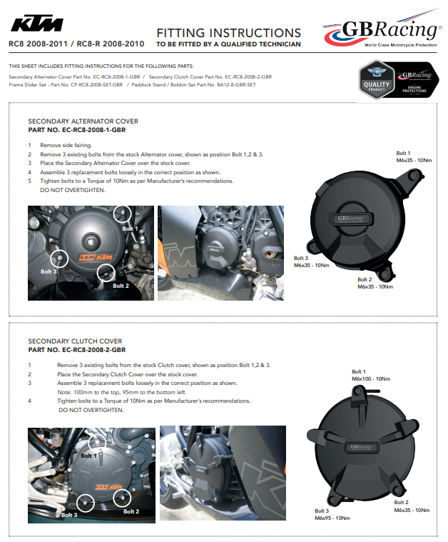 Cubierta de protección del generador GBRacing KTM RC8/R 1190 (08-11) 
