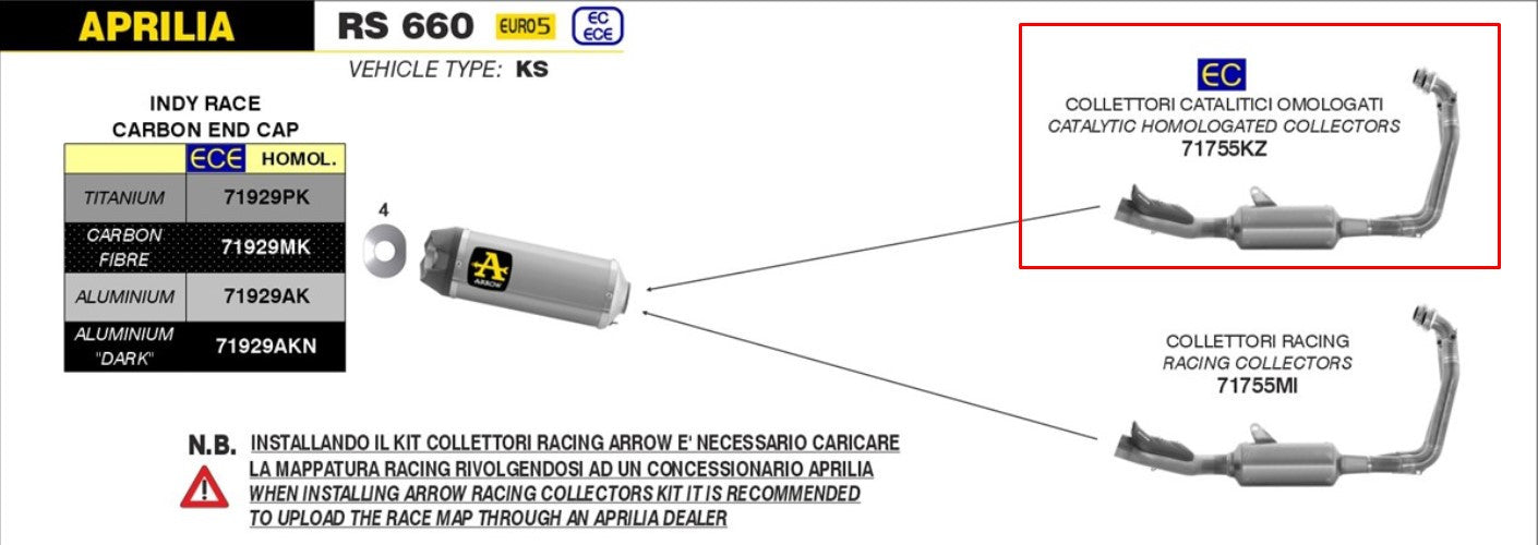 Silenciador Arrow con catalizador de acero inoxidable Aprilia RS 660 (20-25) 71755KZ 