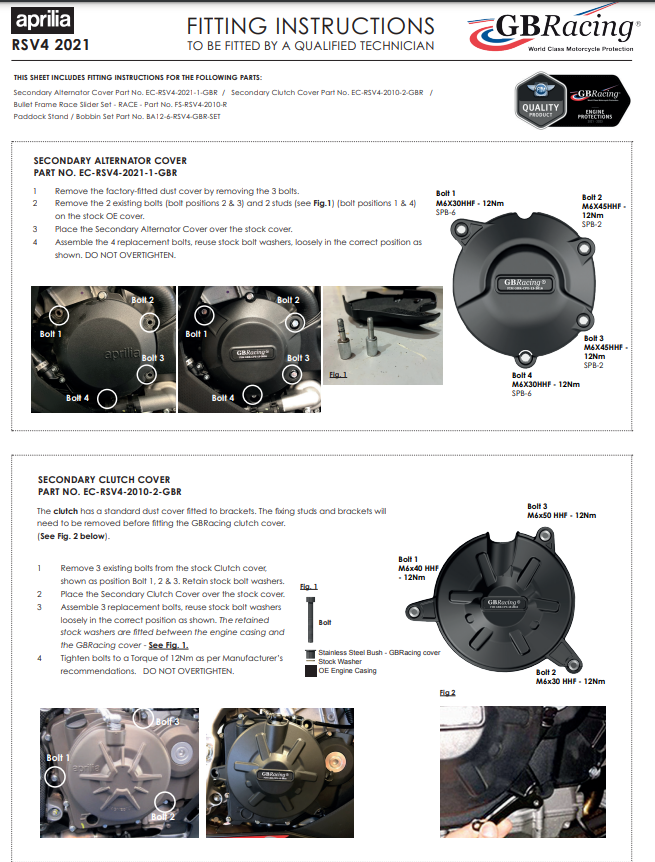 Cubierta protectora del protector de embrague GBRacing Aprilia RSV4/RR/1100 Factory (21-26) 