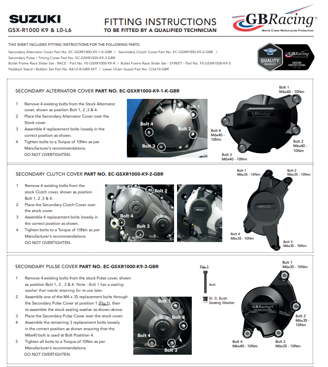 Protección de generador cubierta de protección GBRacing Suzuki GSX-R 1000 (09-16) 