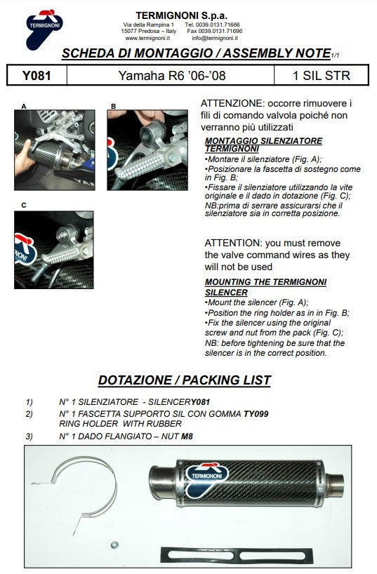 Termignoni Slip-On Classic-GP Yamaha YZF-R6 (06-25) Y081080CR 