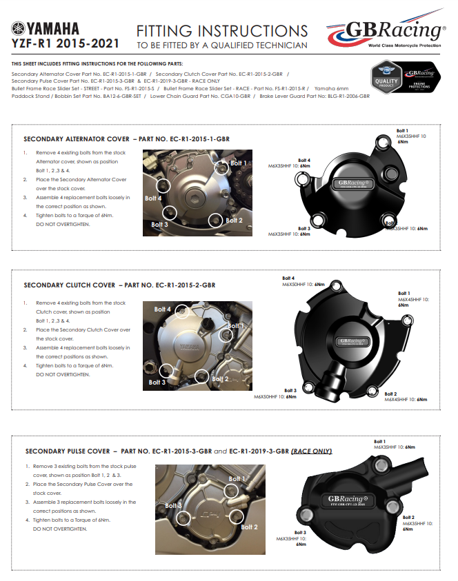 Protector de alternador, cubierta de protección GBRacing Yamaha YZF-R1/M RN32, RN49 y RN65 (15-26) 