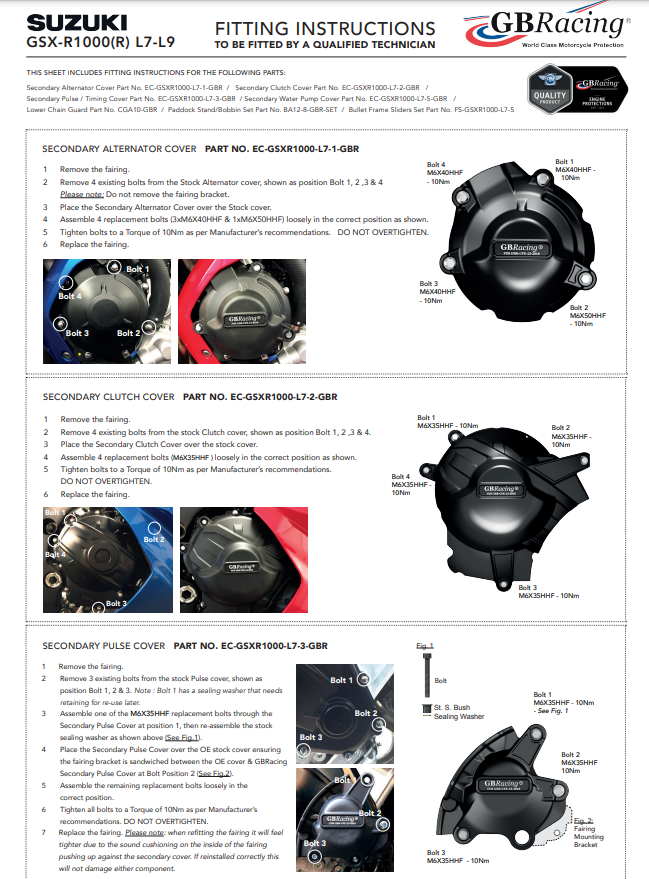Protector de embrague cubiertas de protección GBRacing Suzuki GSX-R 1000 (17-23) 