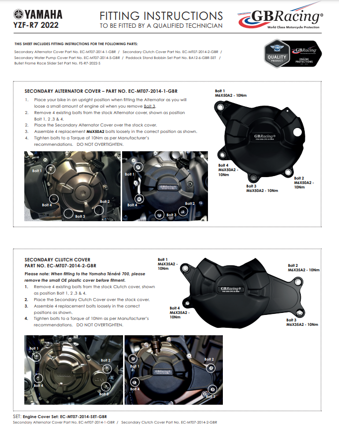 Protector del embrague Cubierta de protección GBRacing Yamaha YZF-R7 (21-26) 